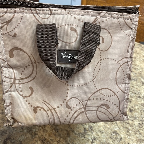 Thirty-One Small Soft Sided Cooler. Brown & Tan Design Monogrammed •B•   GUC - Picture 8 of 13